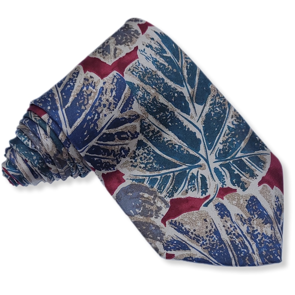 Christian Dior Necktie 56x3.75" Classic Floral Leaves 100% Silk Handmade USA Vtg